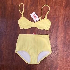 Solid & Striped Madewell yellow ribbed bikini ginger set NEW